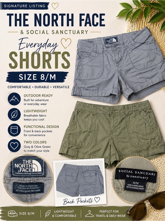 The North Face Pants - The North Face Gray Shorts & Social Sanctuary Olive Shorts Bundle Size 8/M